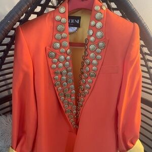 Vintage Orange Blazer with Gold Button details